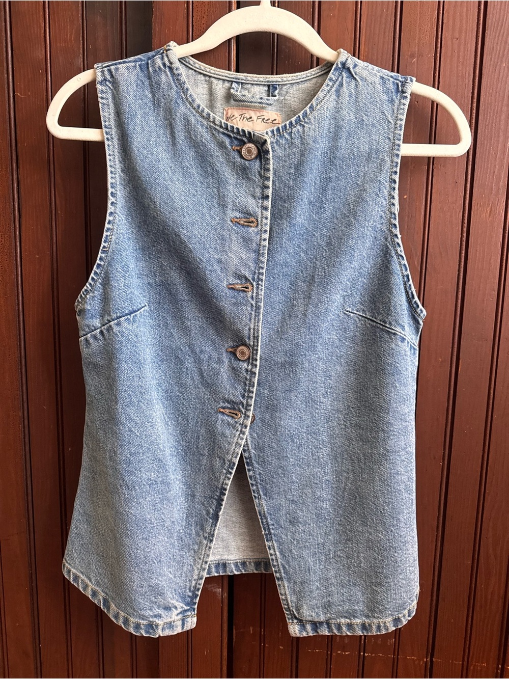 Free People Sleeveless Denim Button-Front Vest - Light Blue
